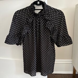 NWT Sezane Cassandre Black Polka Dot Blouse